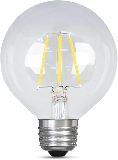 Feit Electric BPG2540/827/LED Decorative Glass Filament LED Dimmable 40W Equivalent Soft White Globe Bulb, Clear