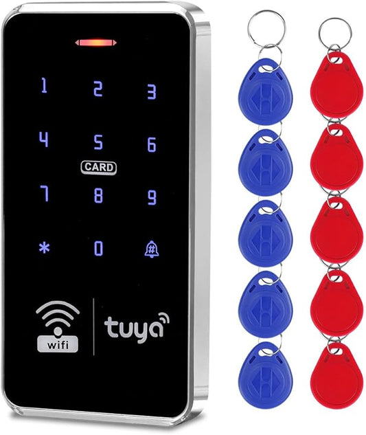 Waterproof Access Control Keypad Home Security System Tuya Smart Remote Unlock Including 10Pcs Key Rings (Silver)