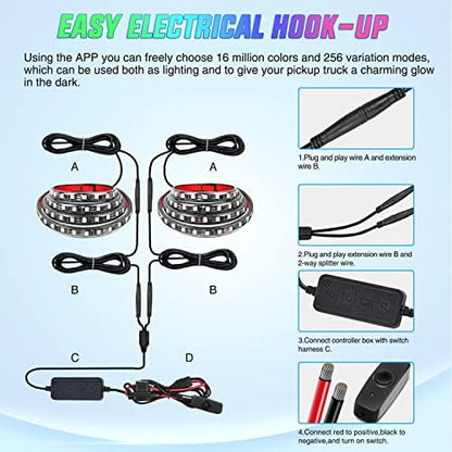 Nilight Truck Bed Light Strip RGB-IC LED Bar 2PCS 60 inch Cargo Lighting