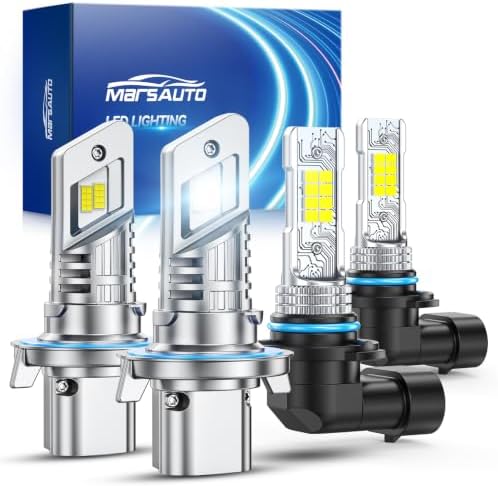 Marsauto H13/9008 H10/9145 LED Bulbs Combo, 60000LM 6500K Cool White, 1:1 OEM Mini Size Plug and Play for Ford F150 2004-2014, F250 F350 2005-2020, Dodge Dakota, IP68 Waterproof, Pack of 4