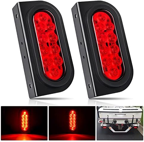 Nilight 6" Oval Trailer Tail Light 2PCS Red w/Mounting Brackets