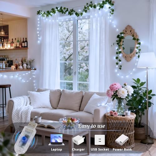JMEXSUSS USB White Fairy Lights Plug in, 33ft 100 LED Twinkle Lights Indoor