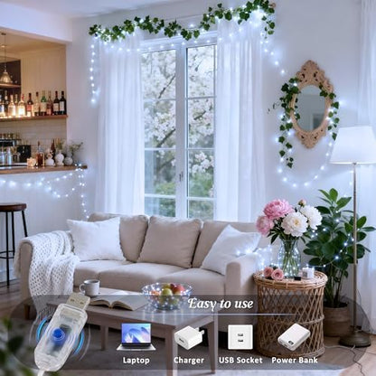 JMEXSUSS USB White Fairy Lights Plug in, 33ft 100 LED Twinkle Lights Indoor