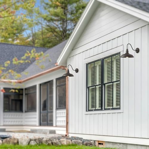 2 Pack Outdoor Barn Farmhouse Light with 14in Dome, Exterior Gooseneck Lights Fixture for House, Dark Bronze Outside Wall Mount for Porch, Patio, Entryways