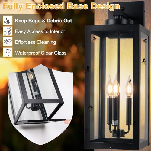 24" Extra Large Fully Enclosed Dusk to Dawn Outdoor Light Fixture 3-Light