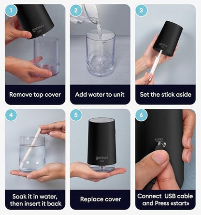 GENIANI Portable Small Cool Mist Humidifier – USB Powered (Not Rechargeable), Compact Desktop Humidifier for Plants, Office, Baby Room – Auto Shut Off & Night Light – Black, 0.25L