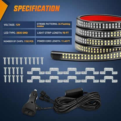 Nilight 2PCS 70 Inch Running Board LED Lights Strip Blue White for Truck