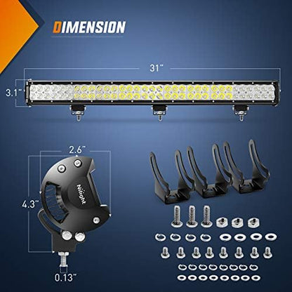 Nilight - 60009C-A 31" 198W Led Light Bar Flood Spot Combo Off Road Work Light Driving Fog Lights for SUV Boat 4x4 Jeep Lamp,2 Years Warranty