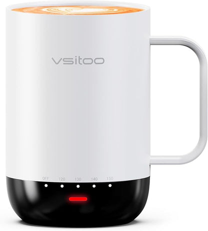 Vsitoo S3 Pro 16oz Smart Self Heating Coffee Mug,Heated Coffee Mug with Auto-Sensing AI Heats Drinks to 120-150°F Hands-Free.Perfect for Home/Office,Ideal Gift fo Men/Women，White