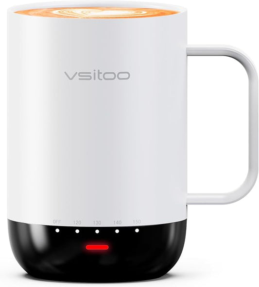 Vsitoo S3 Pro 16oz Smart Self Heating Coffee Mug,Heated Coffee Mug with Auto-Sensing AI Heats Drinks to 120-150°F Hands-Free.Perfect for Home/Office,Ideal Gift fo Men/Women，White