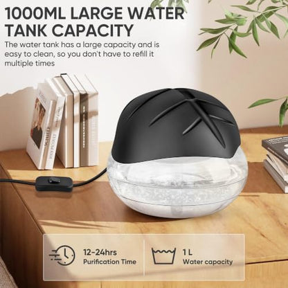 Water Based Air Purifier for Home with Essential Oil Diffuser and Humidifier Function, Rainbow Air Washer with LED Light, Freshener for Smoke and Pet Odors, Includes 6x10ml Essential Oils (Black)