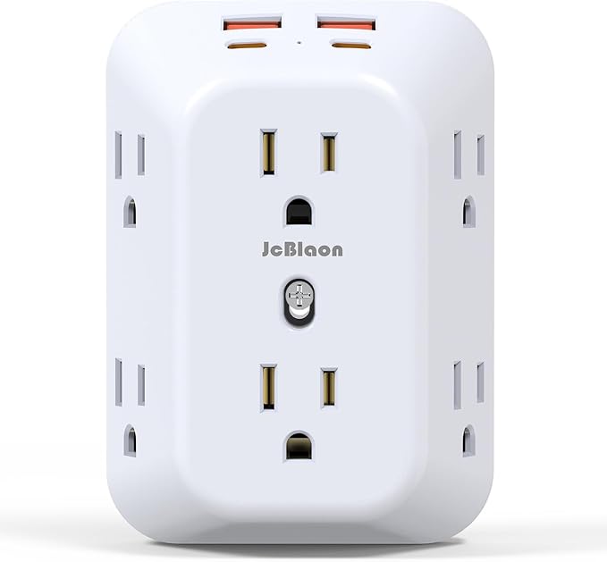 Multi Plug Wall Outlets, 6-Port Outlet Extender with 4 Charging USB Ports (2 USB A, 2 USB C), 4 Sided 1050J Surge Protector wall Plug Adapter Reserved for Home Travel and Office use