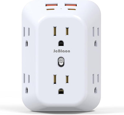 Multi Plug Wall Outlets, 6-Port Outlet Extender with 4 Charging USB Ports (2 USB A, 2 USB C), 4 Sided 1050J Surge Protector wall Plug Adapter Reserved for Home Travel and Office use