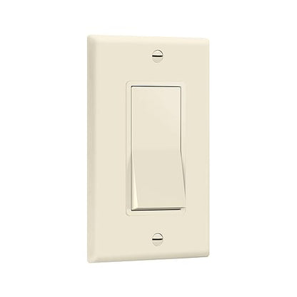 ENERLITES Decorator On/Off Paddle Switch with Wall Plates, Single Pole, 3 Wire, Grounding Screw, Residential Grade, 15A 120V/277V, UL Listed, 91150-LAWP