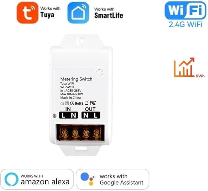 Tuya Smart life app 30A High Power WiFi Smart Switch with Energy Monitor,Compatible with Alexa/Google Home