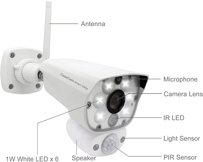 CasaCam Wireless Outdoor Security Camera with Floodlight | 1080p WiFi Camera | No Monthly Fee Reuqired | 24/7 Recording, Two-Way Audio, Deterrent Siren, Weatherproof, WL100