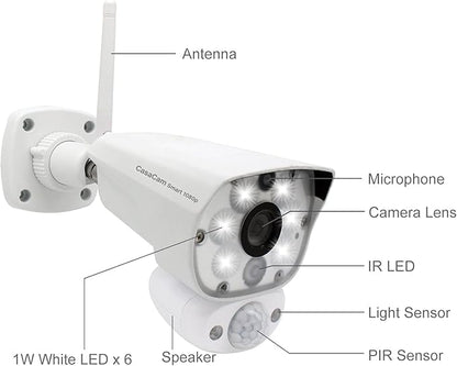 CasaCam Wireless Outdoor Security Camera with Floodlight | 1080p WiFi Camera | No Monthly Fee Reuqired | 24/7 Recording, Two-Way Audio, Deterrent Siren, Weatherproof, WL100