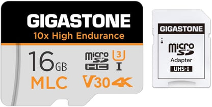 [10x High Endurance] GIGASTONE Industrial 16GB MLC Micro SD Card, 4K Video Recording, Security Cam, Dash Cam, Surveillance Compatible 95MB/s, U3 C10, with Adapter [5-Yrs Free Data Recovery]