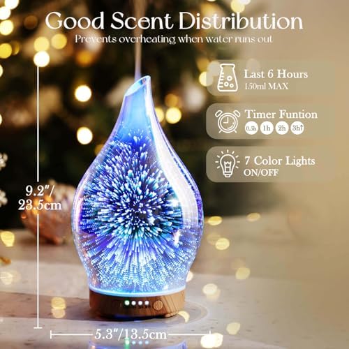 Porseme Essential Oil Diffuser 150ml Handmade Glass Diffuser 6H Runtime