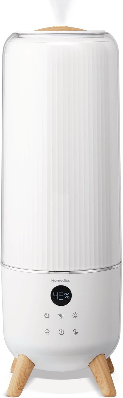 Homedics Cool Mist Ultrasonic Humidifier for Bedroom, Large Room Humidifier, Top-Fill 1.47-Gal Tank, Essential Oil Pads, Built-In Timer, 3 Mist Settings, Air Humidifier for Home, Office, Plants