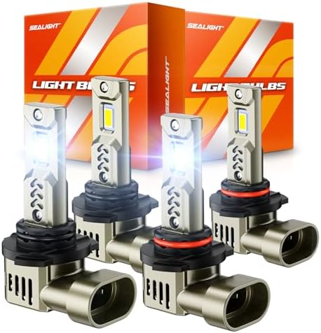 SEALIGHT 9005/HB3 9006/HB4 LED Bulbs Combo, 1200% Super Bright, 1:1 Mini Size, 10-Year Extended Lifespan with Cooling Fan, 6500K White Canbus Ready, Plug-N-Play, Pack of 4