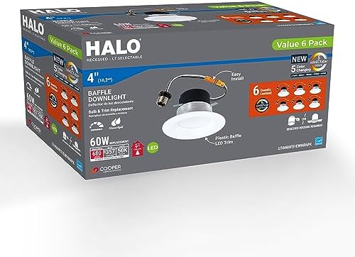 HALO LT 4 inch LED recessed Can Light Trim, 5 CCT, Dimmable, 700lm 6PK