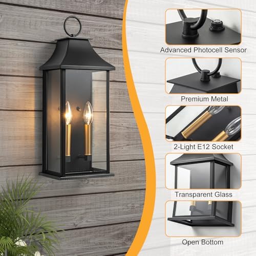 20.6" Large Dusk to Dawn Outdoor Wall Light, Modern Porch Lights
