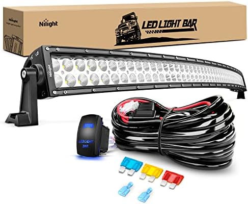 Nilight 54 Inch 312W Curved Spot Flood Combo Led Light Bar LED Off Road Light Driving Light and 1PC 14AWG 12V 5Pin Rocker Switch Wiring Harness Kit - 1 Lead