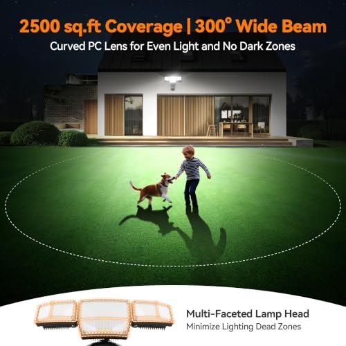 85W 10000LM Motion Sensor Outdoor Lights, 4-Head Super Bright LED Security Light, 5000K Daylight, IP65 Waterproof Hardwired Motion Detector Flood Lights Outdoor for Garage, Yard (Black)
