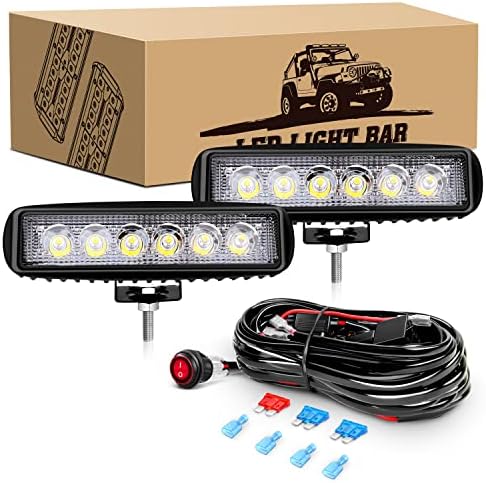 GOOACC 2 PCS 18w Spot Led Light Bar Work Light Pods Off Road Driving Light Fog Light Reverse Lights with 16AWG Off Road Wiring Harness-2 Leads for Truck Truck Boat SUV ATV, 2 Years Warranty