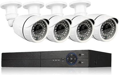 Eversecu 4Ch Home Security Camera System, 1080P DVR & 4pcs HD Weatherproof Cameras, Night Vision, Motion Alert, Remote Access, Power adapters & Premade Cables Included, No Hard Driver