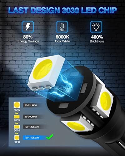 Marsauto T10 168 194 2825 LED Light Bulbs Super Bright 5SMD Exterior License Plate Lights Lamp, Car Interior Courtesy Dome Lights Map White, Pack of 10