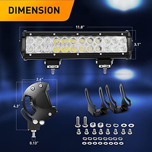 GOOACC 12 Inch 72W Led Light Bar Spot Flood Combo Driving Lighting Off Road Lights Led Lamp with 12V 5Pin Rocker Switch Wiring Harness kit for Truck Golf Cart SUV ATV UTV Boat, 2 Years Warranty