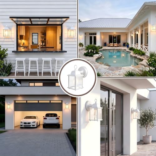 Outdoor Porch Light for House E26 Aluminum Glass, White, 1 Pack