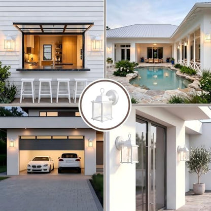 Outdoor Porch Light for House E26 Aluminum Glass, White, 1 Pack