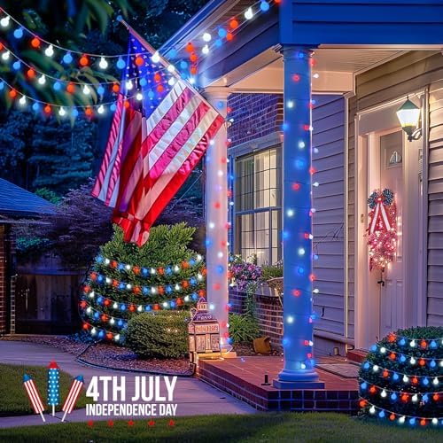 JMEXSUSS Connectable 33ft 100 LED Red White and Blue Lights Indoor Outdoor