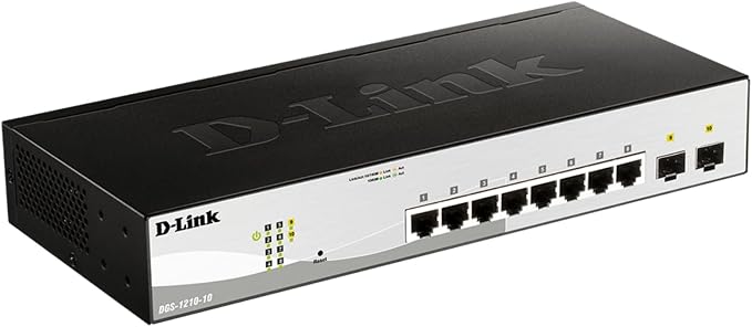 D-Link 10-Port Gigabit Smart Managed Switch | 8 GbE + 2 SFP Ports | L2+ | VLANs | Cable Diagnostics | Web Managed | Desktop or Rackmount | Fanless | NDAA Compliant | Lifetime Protection (DGS-1210-10)