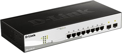 D-Link 10-Port Gigabit Smart Managed Switch | 8 GbE + 2 SFP Ports | L2+ | VLANs | Cable Diagnostics | Web Managed | Desktop or Rackmount | Fanless | NDAA Compliant | Lifetime Protection (DGS-1210-10)