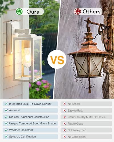 VIANIS White Dusk to Dawn Outdoor Wall Lantern, Anti-Rust, Waterproof