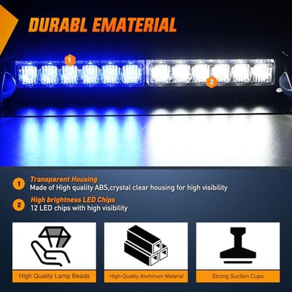 Nilight 12LED Traffic Advisor Strobe Light Bar Blue White Hazard Safety