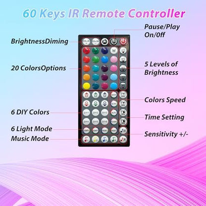 Ledagic Led Lights for Bedroom 130ft (2 Rolls * 65ft) Led Lights Music Sync