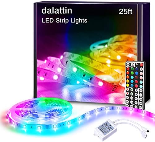 dalattin Led Lights for Bedroom 25ft RGB 5050 Led Strip Lights Color Changing Kit with 44 Keys Remote Controller and 12V Power Supply Led Light Strips Indoor Decoration,Easter Decor