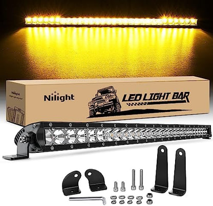 Nilight Led Light Bar Amber 31 Inch 150W Super Slim Spot Flood Combo 14500LM 3D Driving Fog Off Road Lights for Trucks Pickup SUV ATV UTV Boat 4x4 Van Camper-2 Style Mounting