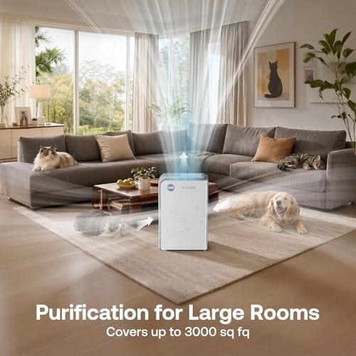 Trucozie Large Pet Air Purifier for Home up to 3000 Ft², Absorbs Floating Cat and Dog Hair, Smart WiFi, 3-in-1 Filter with Anion, Activated Carbon & HEPA for Pet Allergies, Smoke, Dust, White