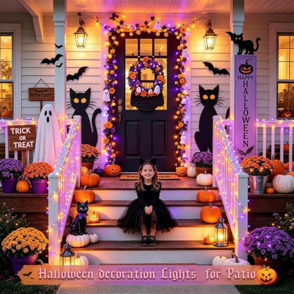 JMEXSUSS 100 LED Orange and Purple Fairy Halloween Lights USB Powered