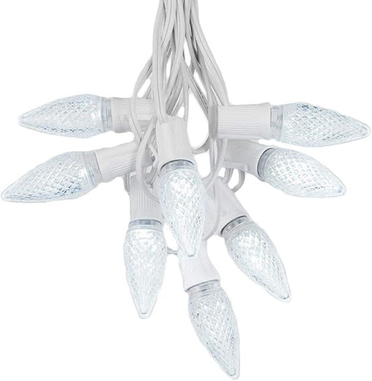 Novelty Lights 25 Foot C9 LED Outdoor Lighting Patio Christmas String Light Set, Pure White, White Wire, 25 Bulbs