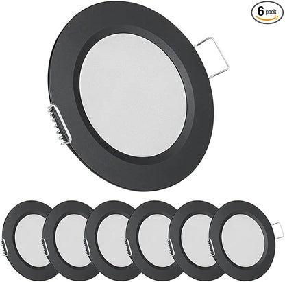 acegoo RV 2.75" Recessed LED Ceiling Light 12V Ultra-Thin Puck Light, Dimmable RV Lights Interior for Camper Van Truck Motorhome Boat Sailboat Roof Under Cabinet Lighting, 6 Pack (Black,Cool White)