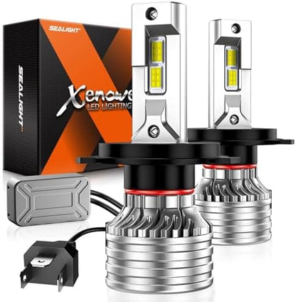 SEALIGHT H4 Bulbs, 120,000LM 17X Brightness, 9003 HB2 H4 6500K Cool White LED Bulbs, IP68 Waterproof 80000Hrs Lifespan, No Flickering, 1Mins Installation, 2 Pack