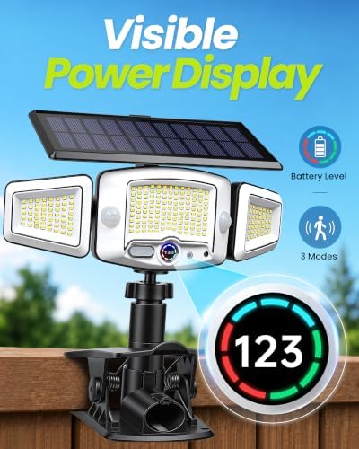 4000mAh Clip on Solar Lights Outdoor, 2500LM Motion Sensor Outdoor Lights with Digital Display, 270° Wide Angle &Dual PIR Sensors, IP65 Waterproof Solar Flood Lights for Fence Yard Deck Camping（1Pack）