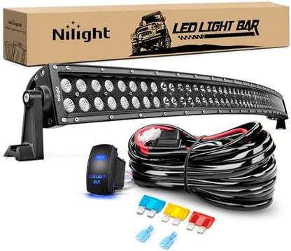 Nilight ZH120 50Inch 50 Inch 288W Curved Spot Flood Combo Bar LED Off Road Driving Light and 1PC 14AWG 12V 5Pin Rocker Switch Wiring Harness Kit-1 Lead, 2 Years Warranty, White